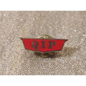 Vintage Lapel Pin, QIP, Gold Tone Red Tie Tack Shield Wings Badge